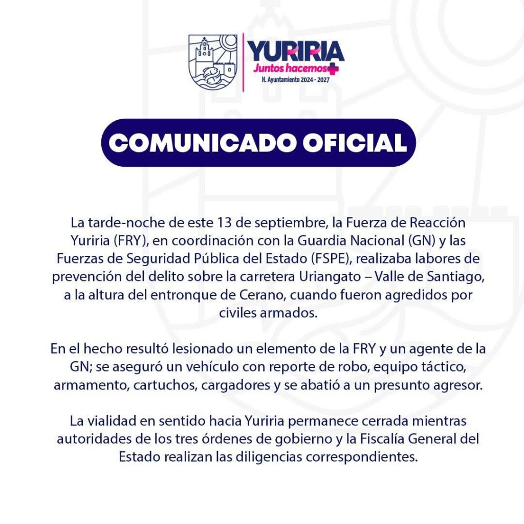Los atacan en Yuriria; un policía municipal y un Guardia heridos y un civil abatido WhatsApp Image 2025 09 13 at 21.40.48
