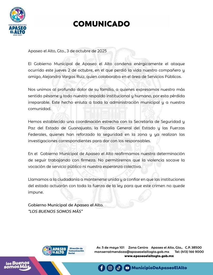 Funcionario de Apaseo el Alto asesinado a balazos en deportiva WhatsApp Image 2025 10 03 at 09.26.52
